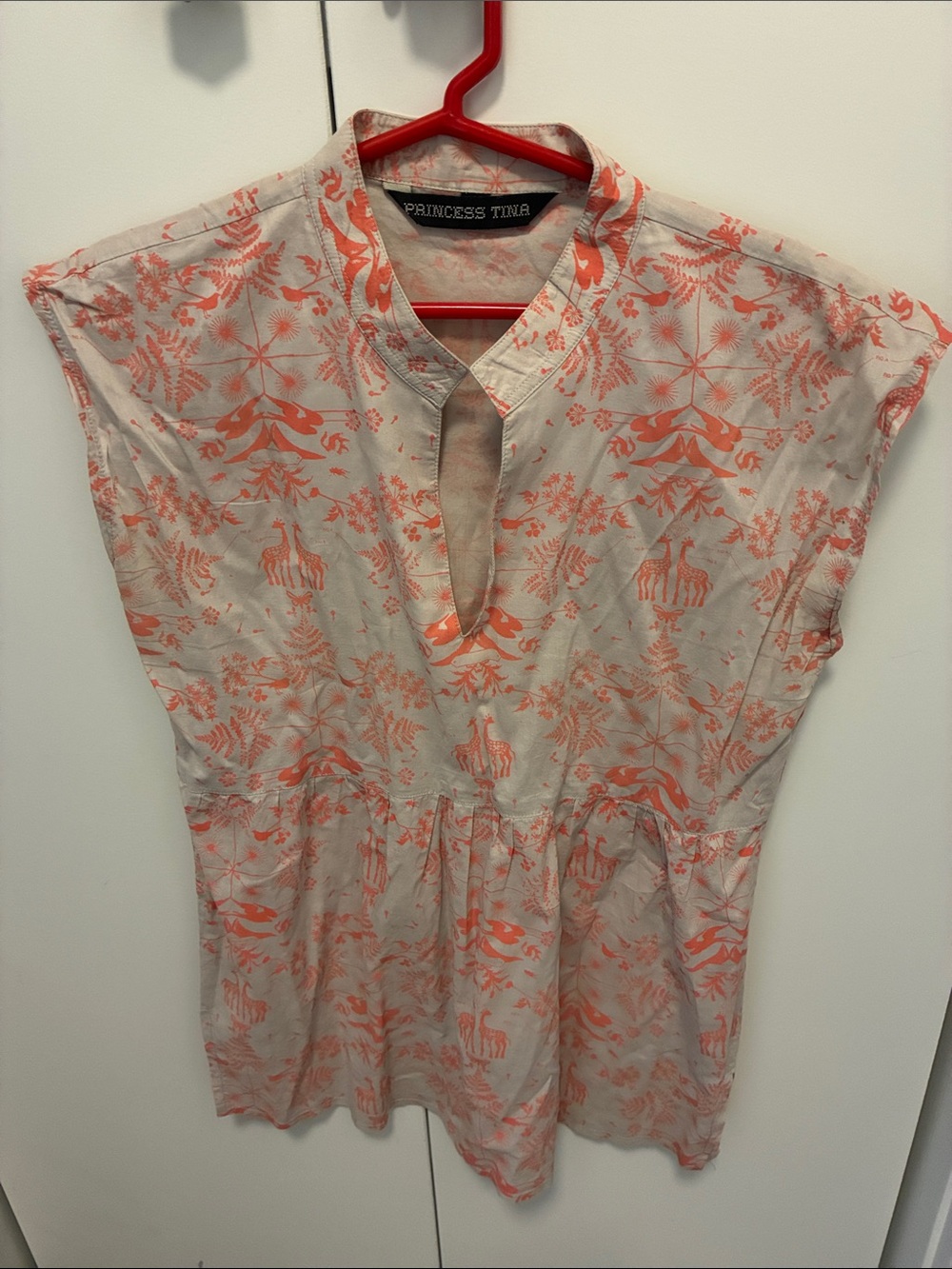 Princess Tina Coral Botanical-Print Tunic